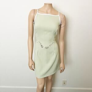 [Vintage] 90s Wrapper Green Mini Dress Daisy Belt Y2K High Neck Halter Sz Large